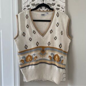 Lucia Vintage 90s Sweater Vest Sz XL Cottagecore Boho Neutral Artsy Preppy